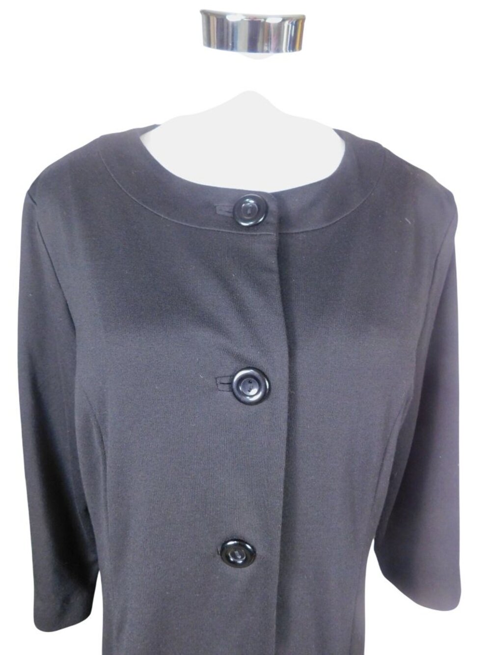 Appraisal Black Ruffle Hem Button-Front Coat Medium 3/4 Sleeve Polyester Blend - Picture 7 of 11